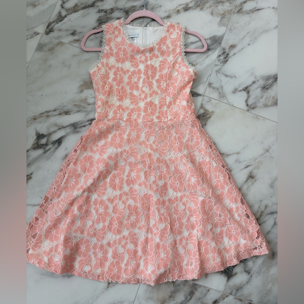 🌸 Bonnie Jean Peach & Ivory Lace Party Dress (Size 14)